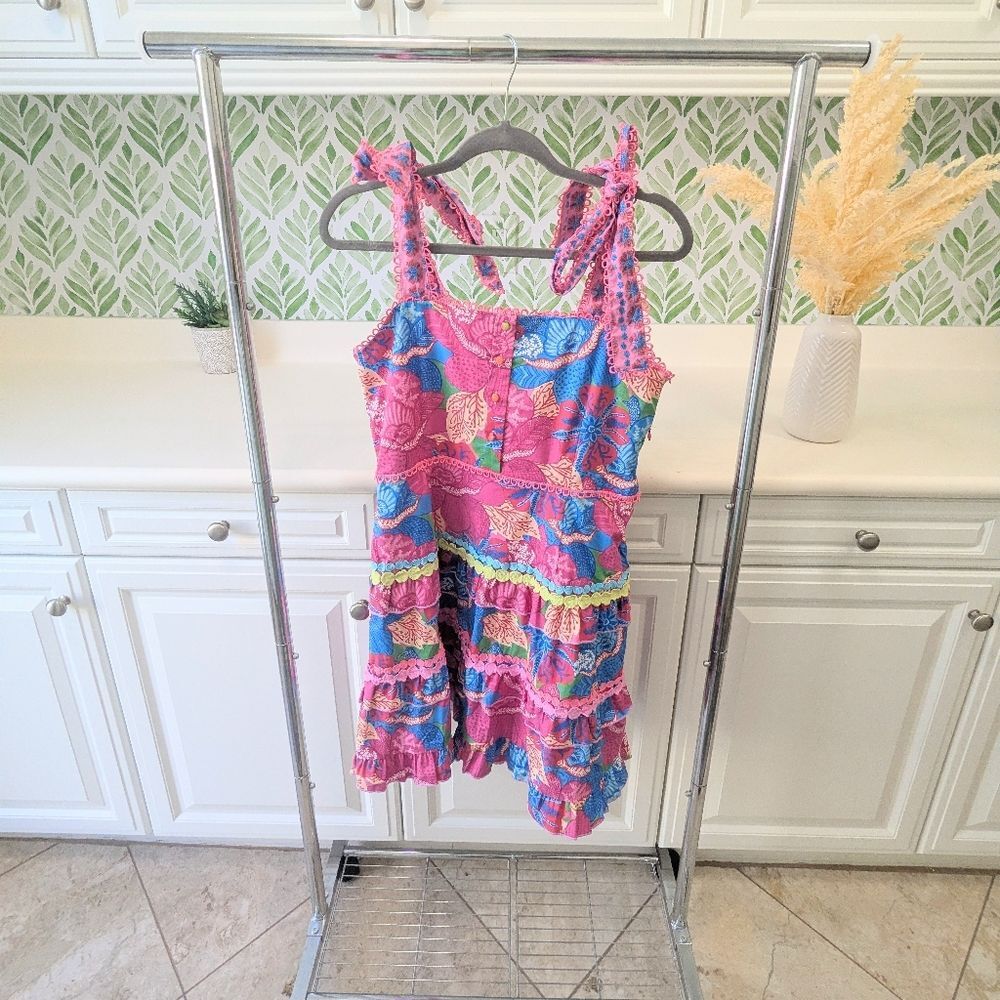 Marié Naomi Tiered Mini Dress Victoria Dunn Pink And Blue Medium - Picture 11 of 11